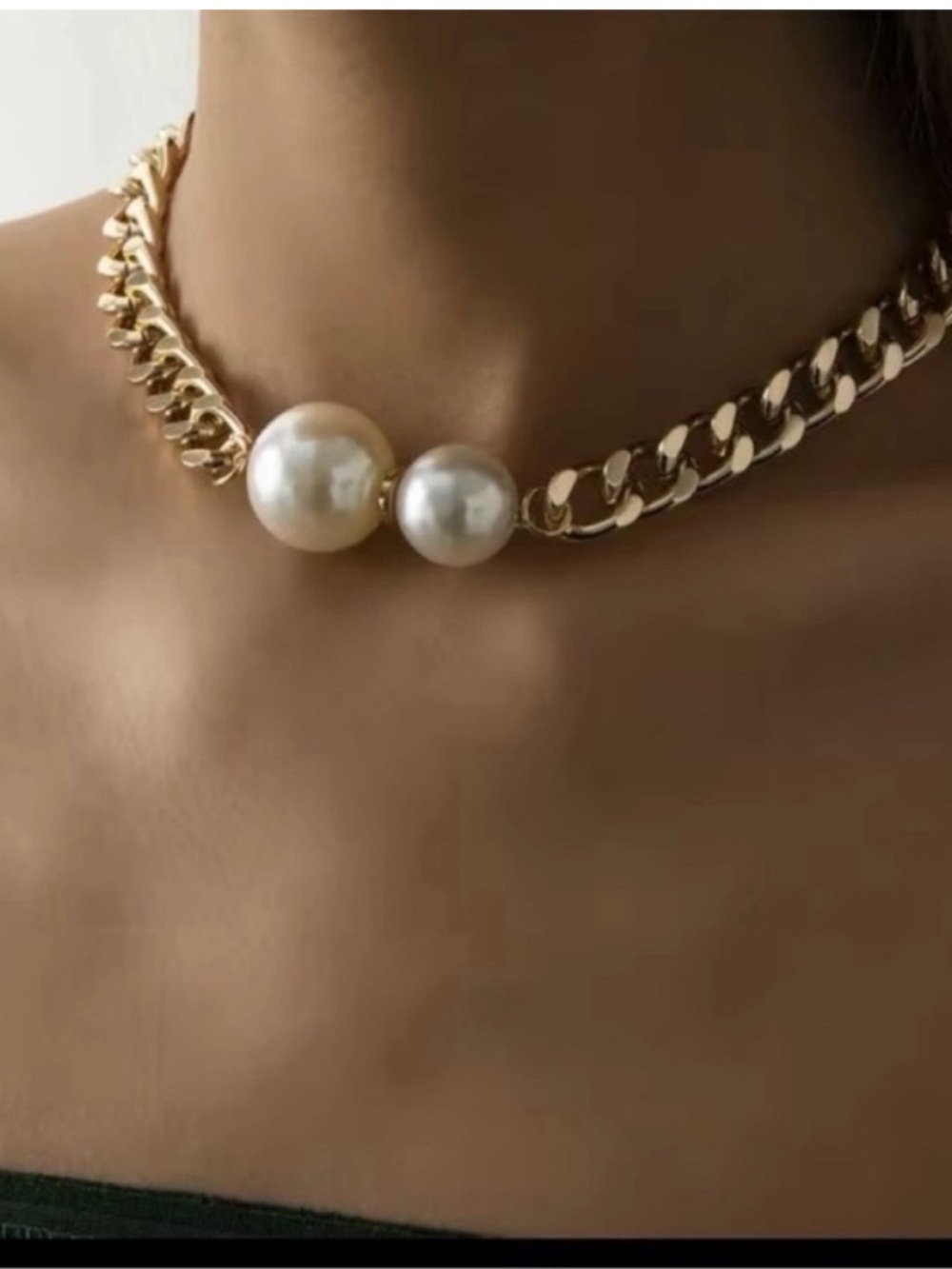 Gold Chain Choker with Pearl Accents